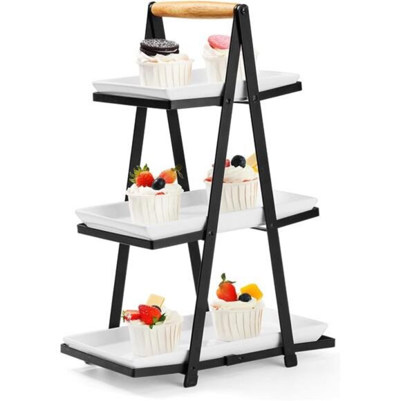 3 Tier Serving Tray, Porcelain Three Tiered Serving Trays Platters - Picture 1 of 7